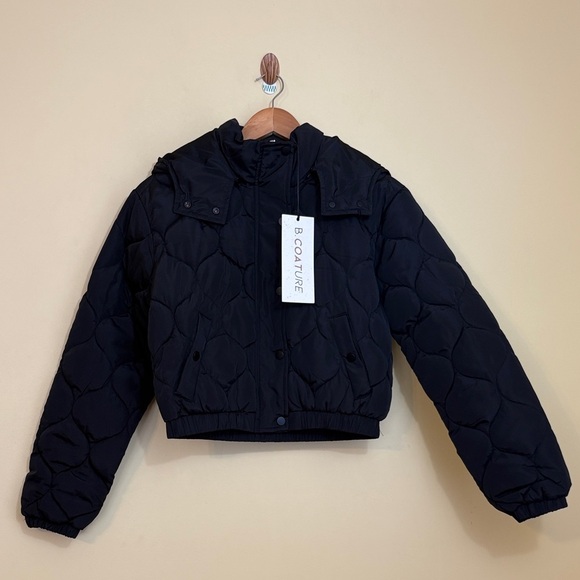 B Coature | NWT Black Quilted Puffer Hooded Snap Zip Jacket Small - Picture 1 of 17